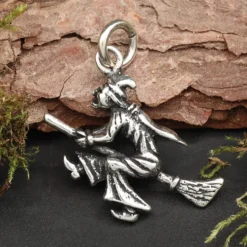 Hexe auf Besen Kettenanhänger 925 Silber Schmuck