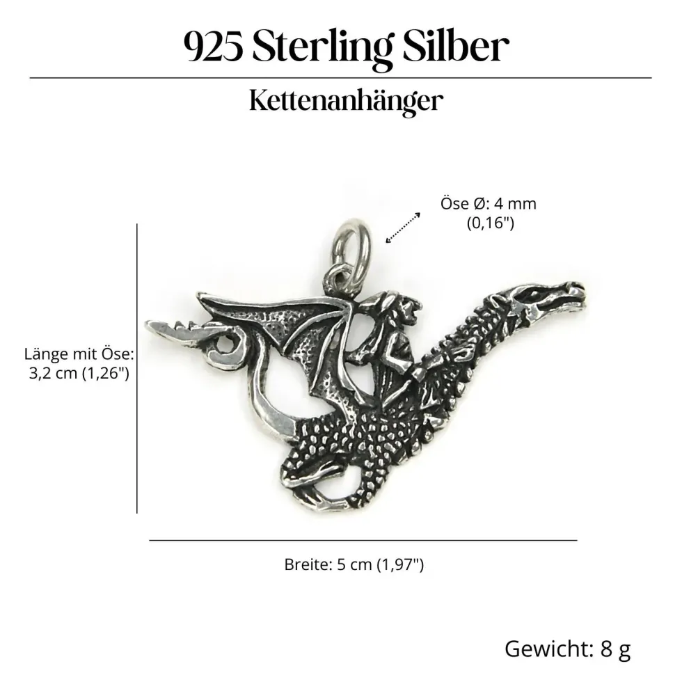 Hexe auf Drachen Schmuck 925 Sterlingsilber Anhänger