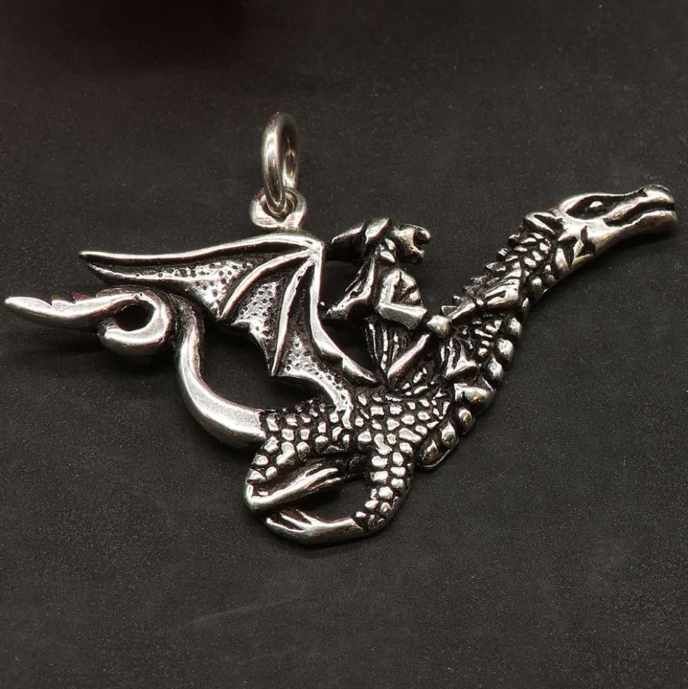 Hexe auf Drachen Schmuck 925 Sterlingsilber Anhänger