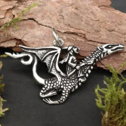 Hexe auf Drachen Schmuck 925 Sterlingsilber Anhänger