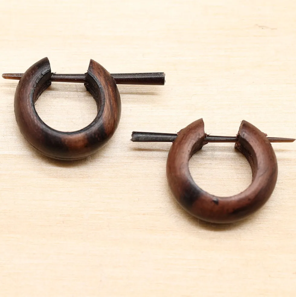 Holzcreole klein 1,5cm Ohrring Holzschmuck geschnitzt (Paar)