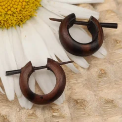 Holzcreole klein 1,5cm Ohrring Holzschmuck geschnitzt (Paar)
