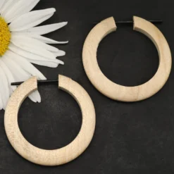 Holz Ohrring schlichte große Creole weißer Ohrschmuck (Paar)
