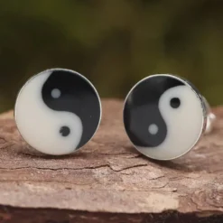 Jing Jang groß Ohrstecker 10mm 925 Silber Ohrschmuck