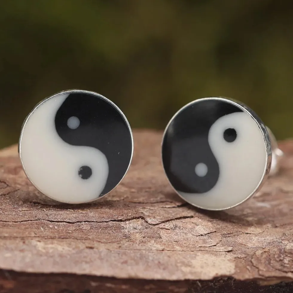 Jing Jang groß Ohrstecker 10mm 925 Silber Ohrschmuck
