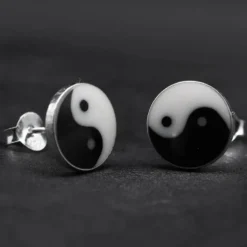 Jing Jang groß Ohrstecker 10mm 925 Silber Ohrschmuck