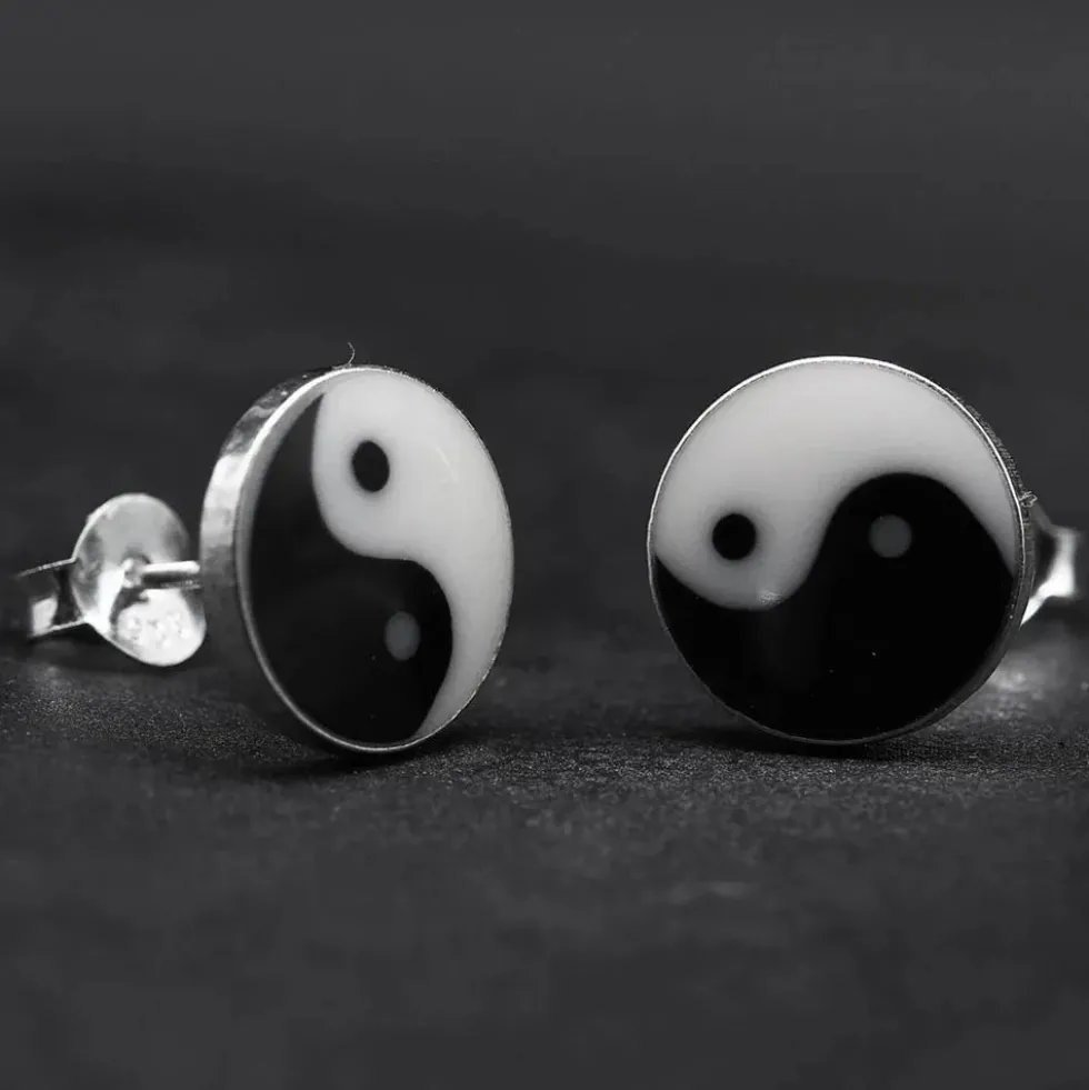 Jing Jang groß Ohrstecker 10mm 925 Silber Ohrschmuck