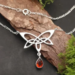 Keltische Halskette 925 Silber Granat Zirkonia rot Damen Collier edler Edelstein Halsschmuck