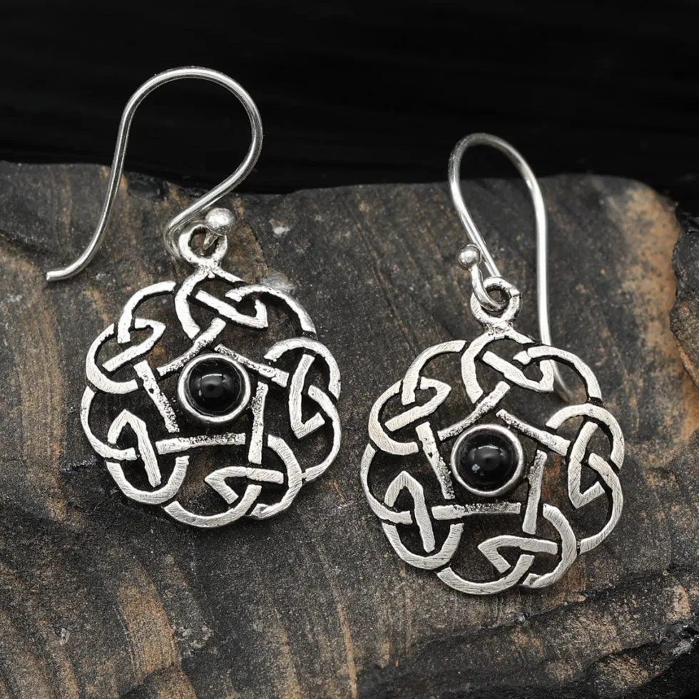 Keltische Ohrhänger Onyx 925 Sterlingsilber (Paar)