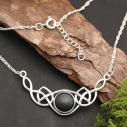Keltische Onyx Halskette 925 Silber Damen Collier längenverstellbar edler Edelstein schwarz