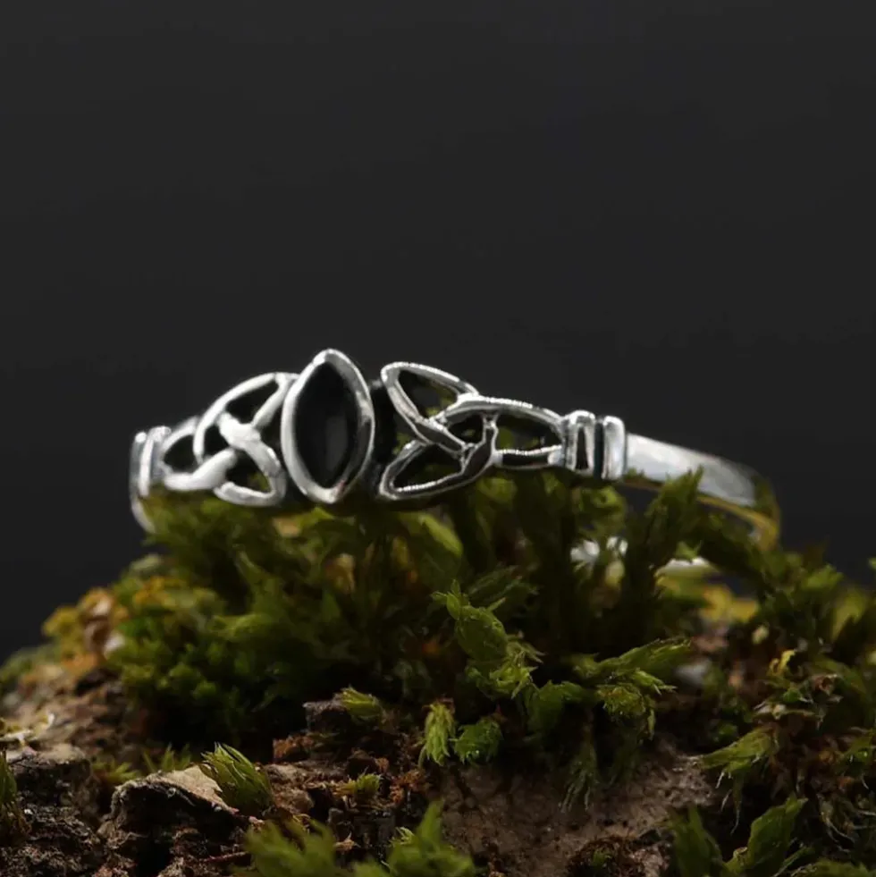 Keltischer Ring mit Schwarzem Perlmutt Damenring 925 Silber Kinderring