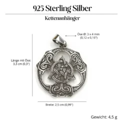 Keltischer Schmuck Kettenanhänger 925 Silber Tris Shild