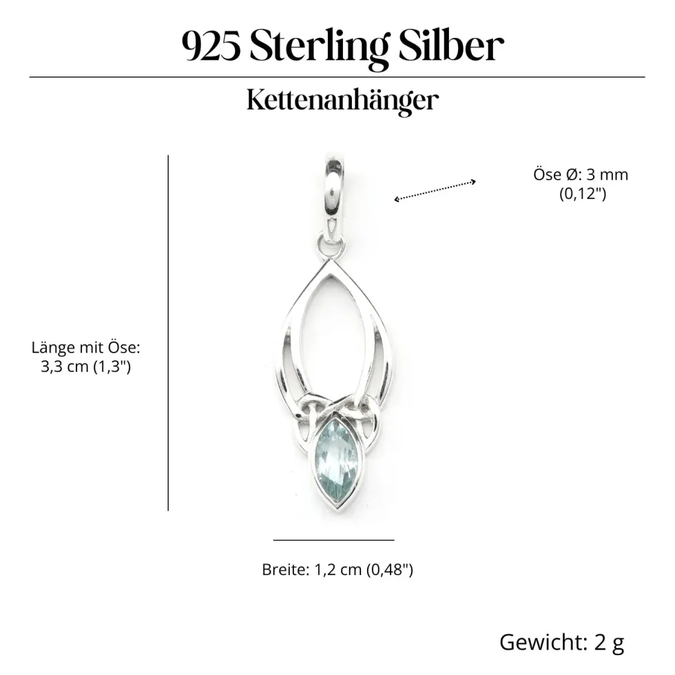 Kettenanhänger Blauer Topas in keltischen Knoten gefasst 925 Silber