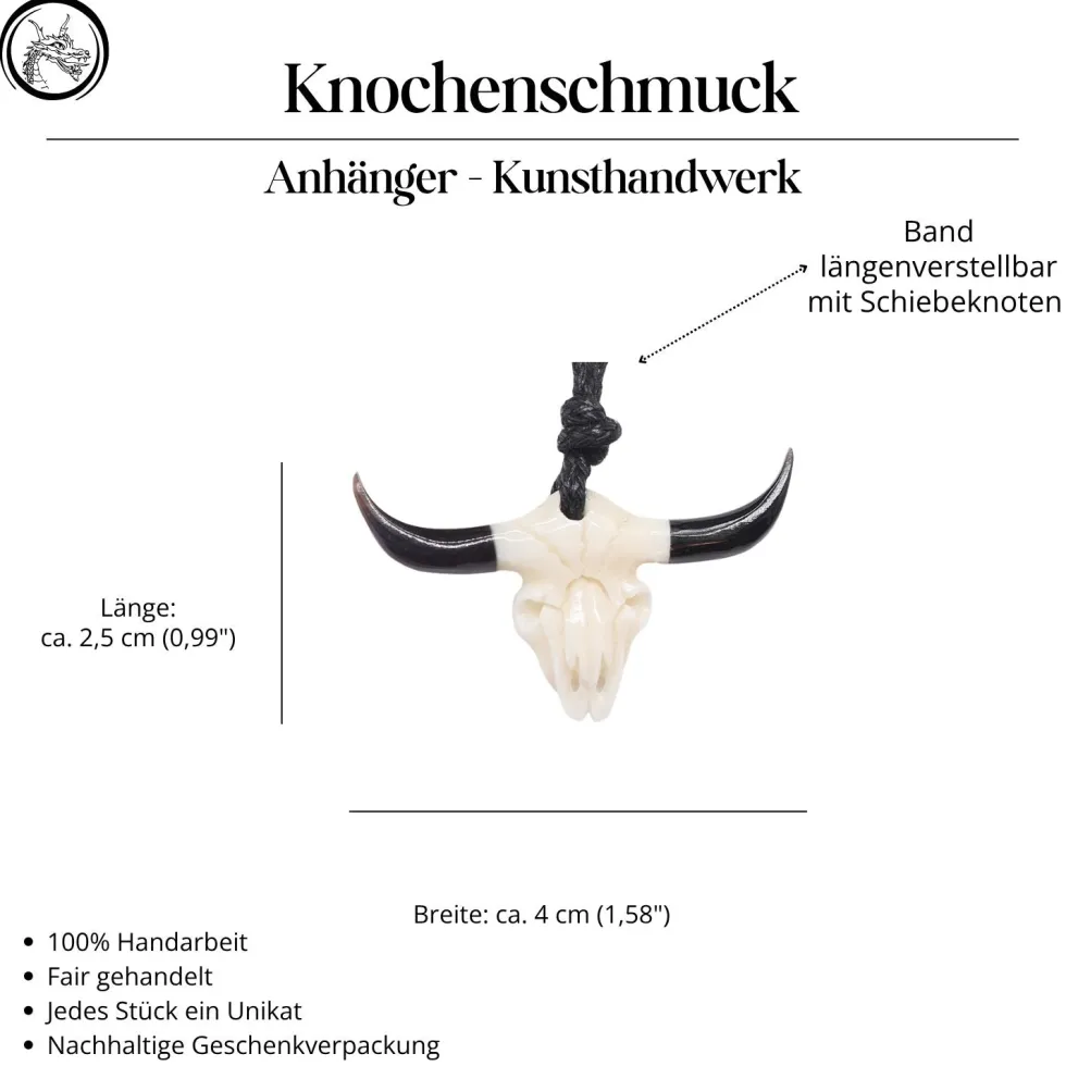 Kleiner Büffel Schädel Schmuck Horn Knochen Anhänger