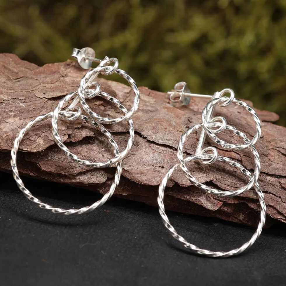 Kreise 3er 925 Silber Ohrstecker Ohrschmuck