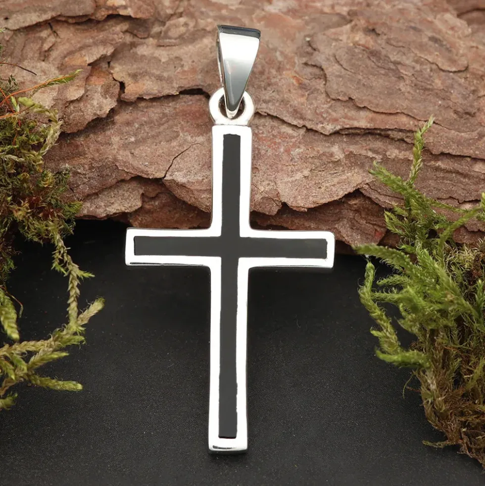 Kreuz mit Onyx Schmuck Kettenanhänger Silber 925