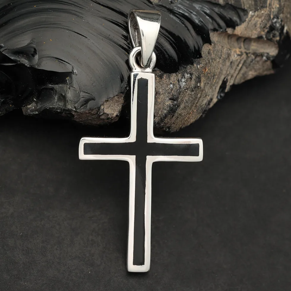Kreuz mit Onyx Schmuck Kettenanhänger Silber 925