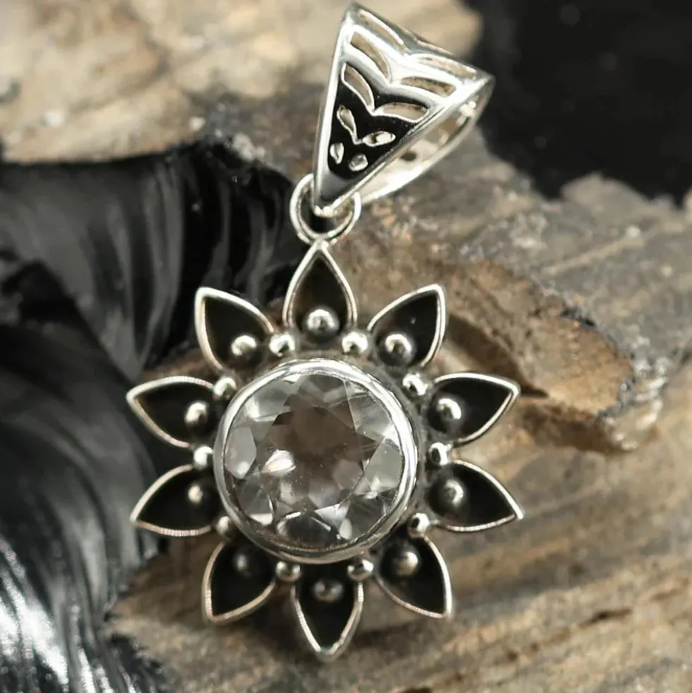 Kristall Anhänger Sonne mit Edelstein Silber Schmuck 925 Silber