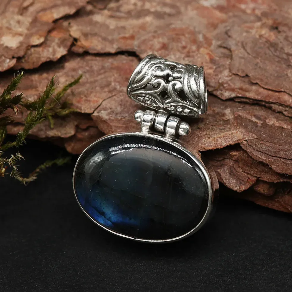 Labradorit Schmuck Anhänger 925 Silber edel gefasst handgeschmiedet
