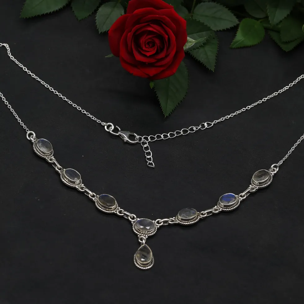 Labradorit Schmuck Collier 925 Silber Damen Collier Edelstein Halskette
