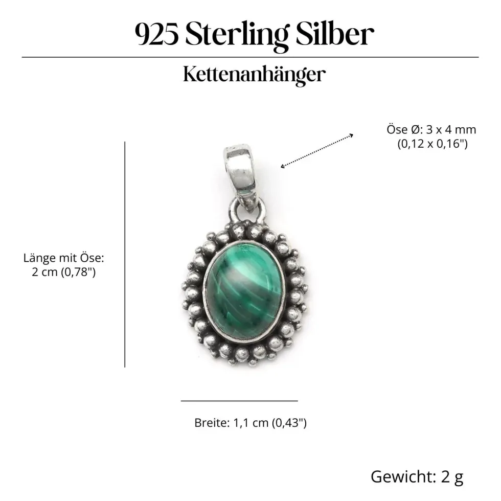Malachit Edelstein zarter Silber Anhänger 925 Silber