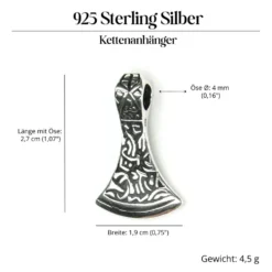 Mammenaxt Wikinger Schmuck 925 Silber Anhänger 2,7cm