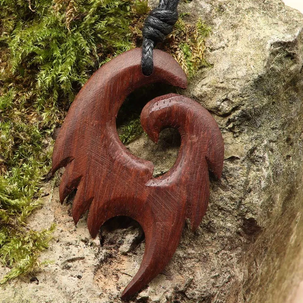 Maori Holz Schmuck Anhänger Drachenschwinge Kette