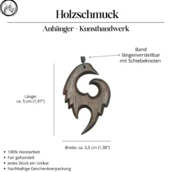Maori Holz Schmuck Anhänger Drachenschwinge Kette