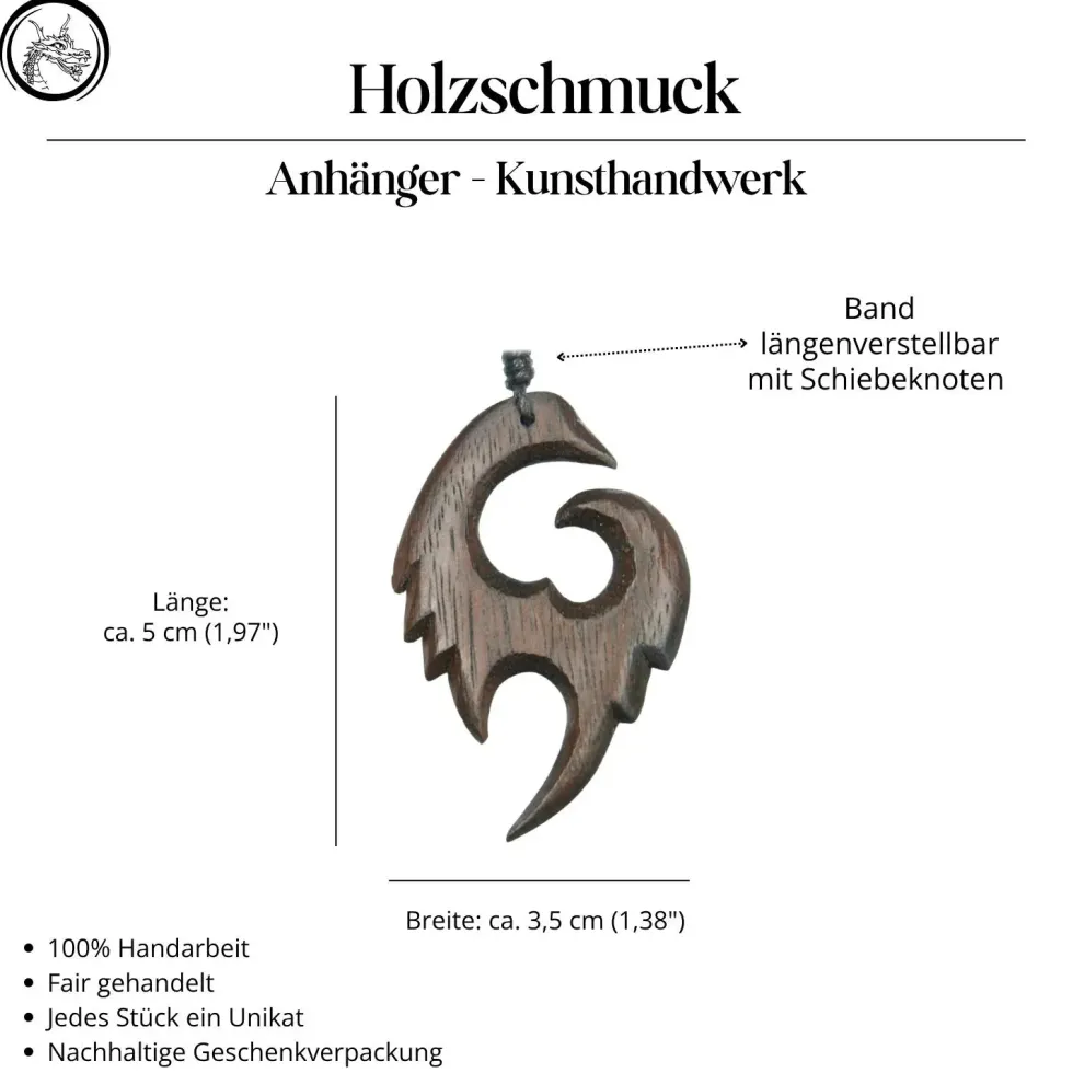 Maori Holz Schmuck Anhänger Drachenschwinge Kette