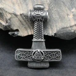 Massiver Thorshammer mit Wotans Knoten Edelstahl Anhänger
