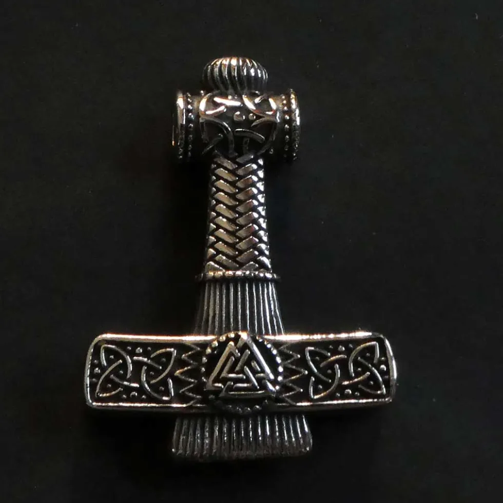 Massiver Thorshammer mit Wotans Knoten Edelstahl Anhänger