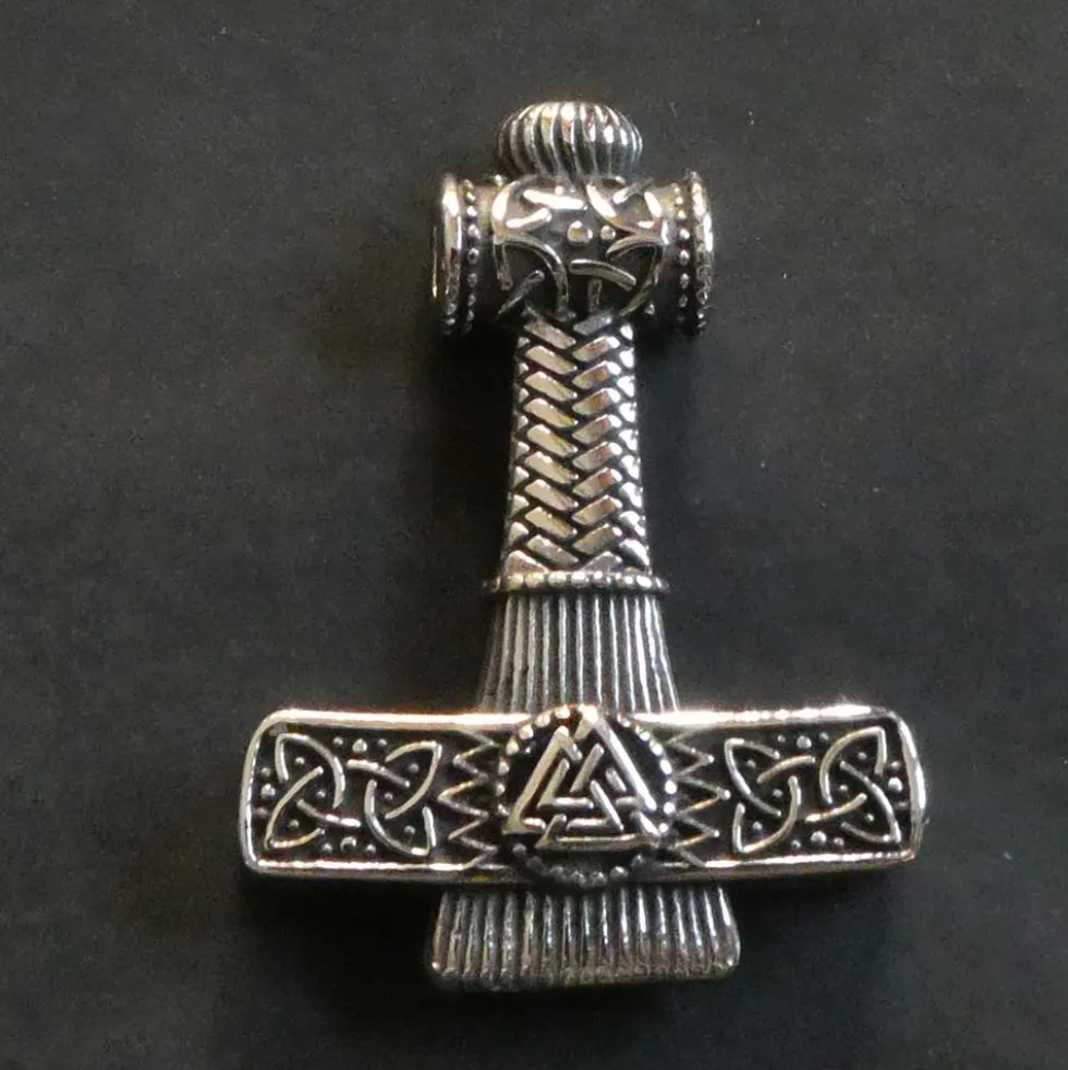 Massiver Thorshammer mit Wotans Knoten Edelstahl Anhänger