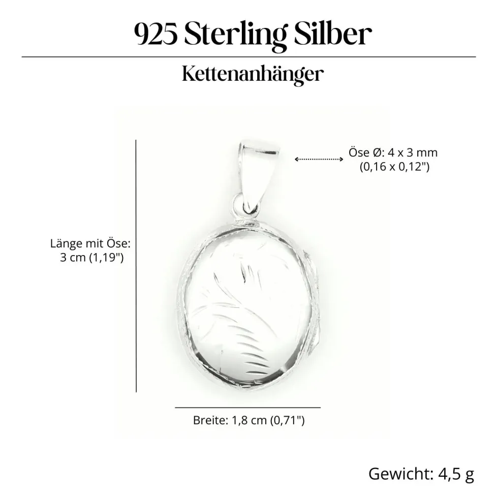Medaillon oval fein verziert Schmuck aus edlem 925 Silber