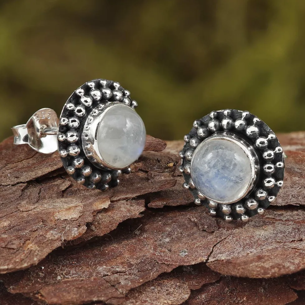 Mondstein Ohrstecker Steinschmuck Ohrringe 925 Silber (Paar)