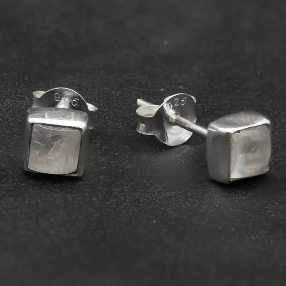 Mondstein Quadrat Ohrstecker 5mm 925 Silber (Paar)