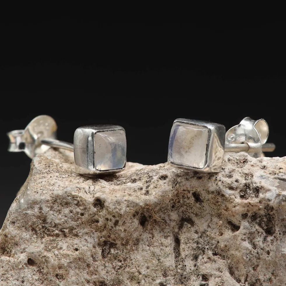Mondstein Quadrat Ohrstecker 5mm 925 Silber (Paar)