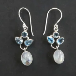 Mondstein und Blauer Topas Ohrhänger 925er Silber