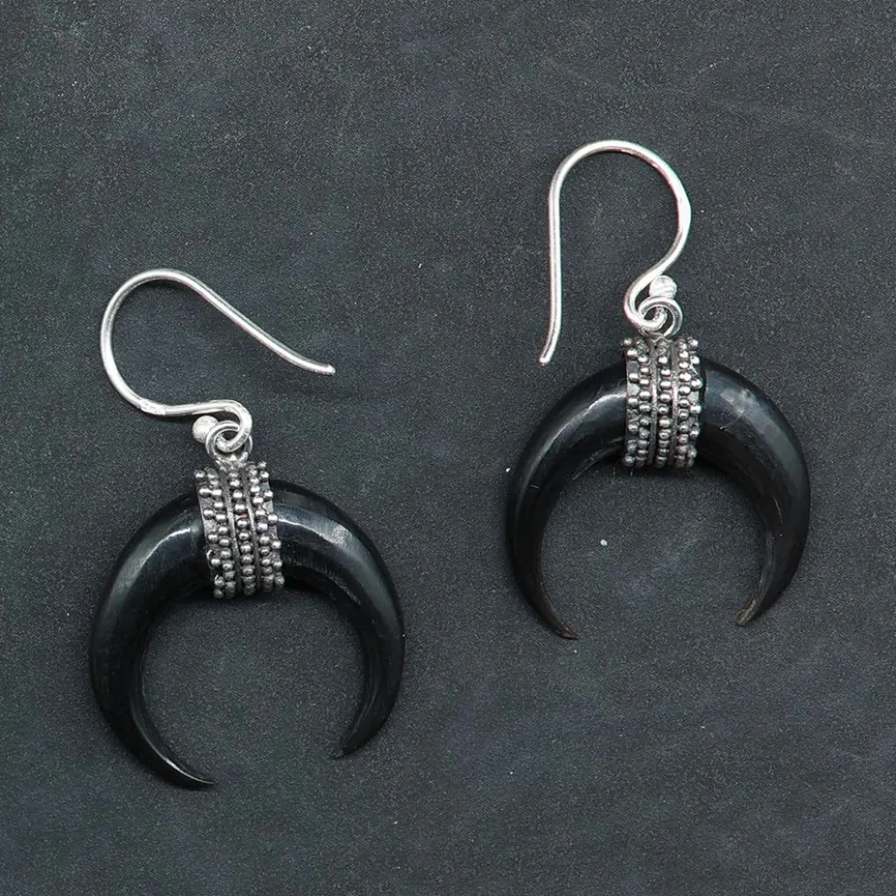 Ohrhänger 925 Silber mit Sicheln aus Horn kunstvoll verziert