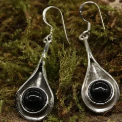Ohrringe schwarzer Onyx modern schlicht 925 Silber Ohrhänger edel