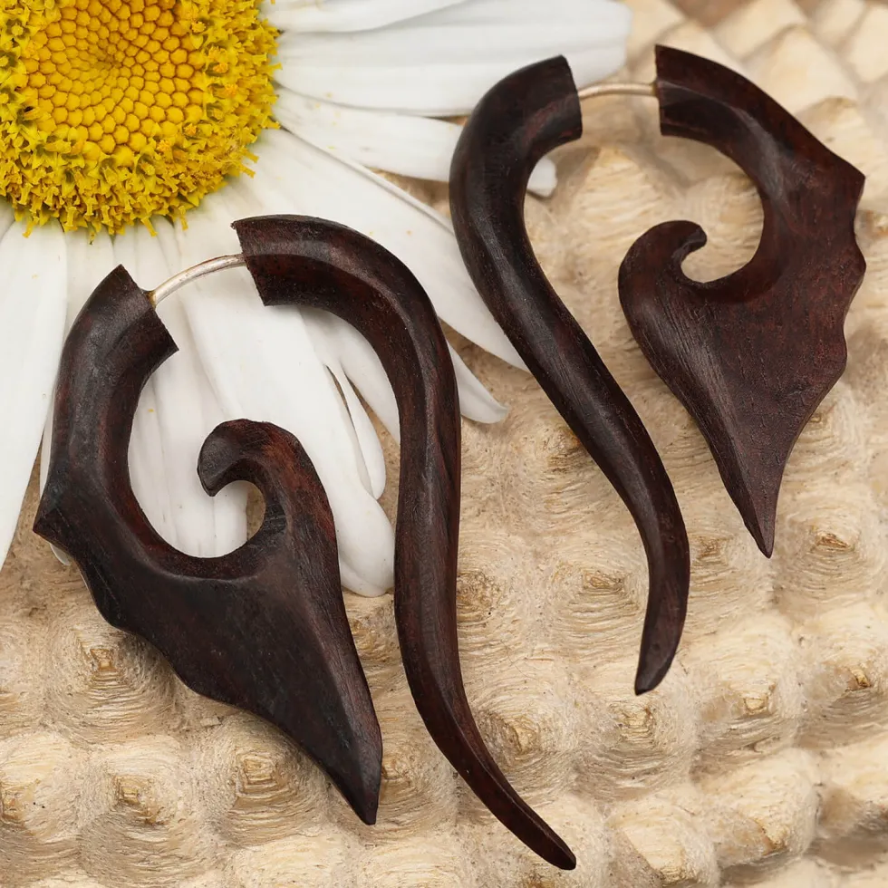 Ohrschmuck Fakepiercing Garuda Holz Ohrring Holzschmuck (Paar)