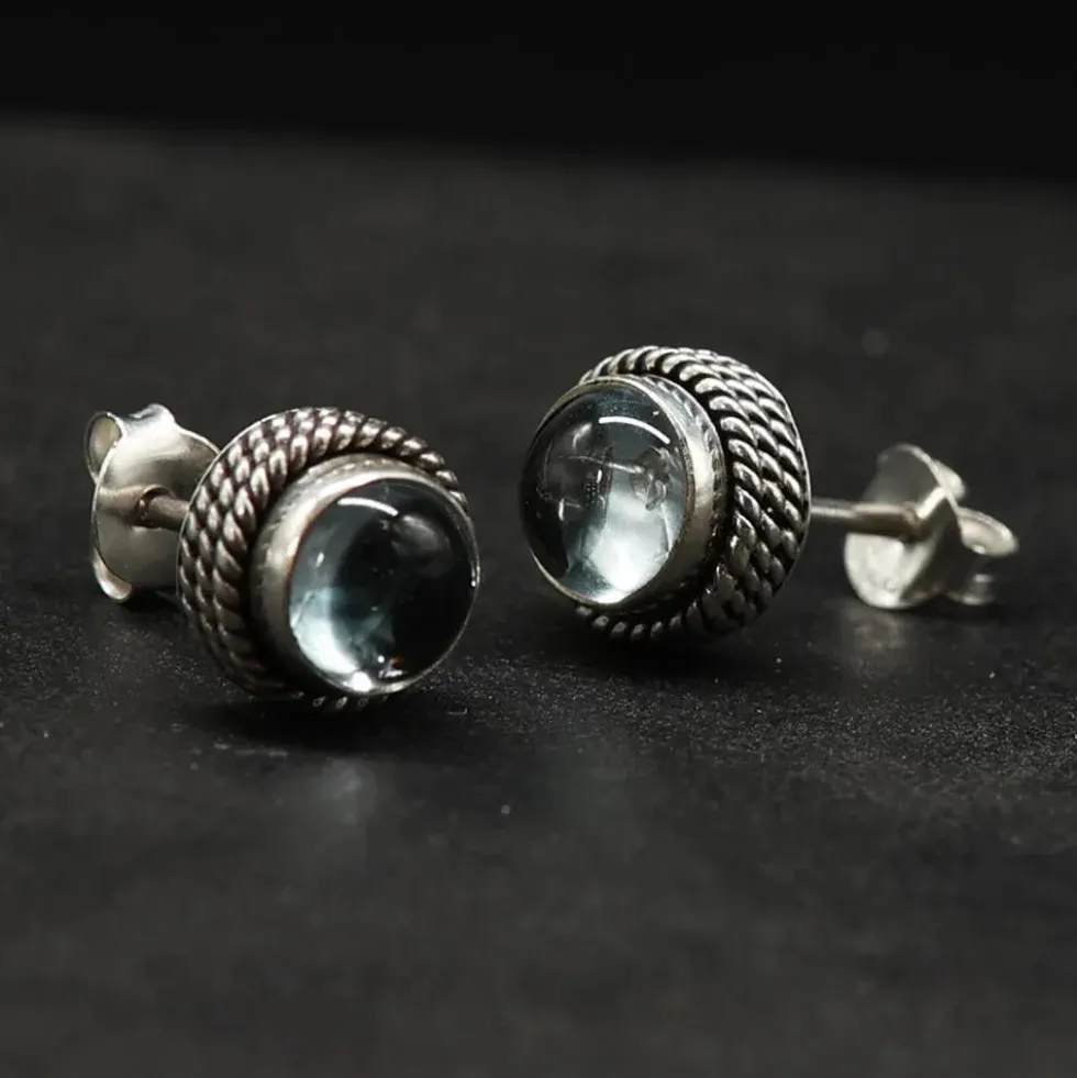 Ohrstecker Blauer Topas Ø 8mm 925 Sterlingsilber (Paar)