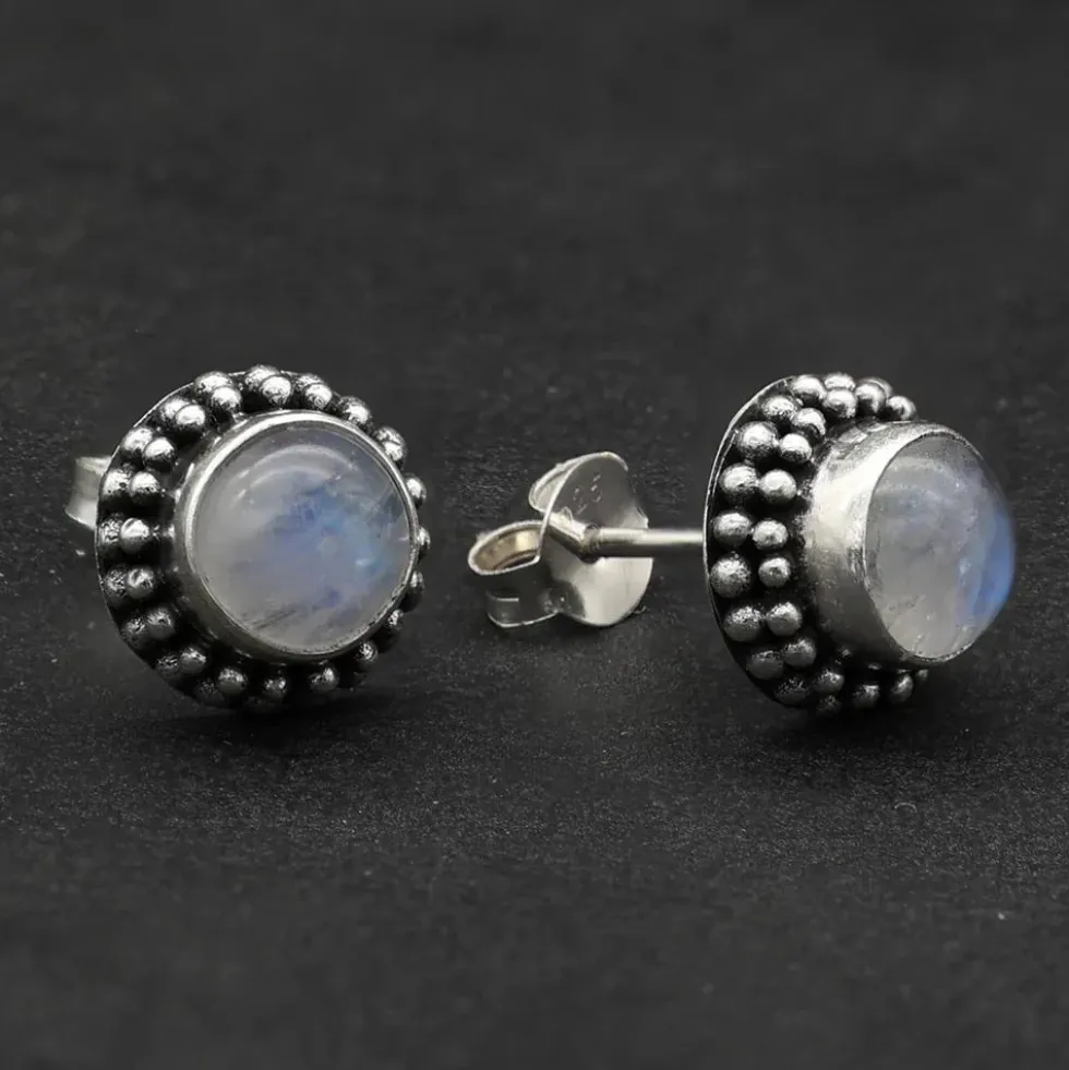 Ohrstecker Mondstein Ø 10mm 925 Sterlingsilber (Paar)