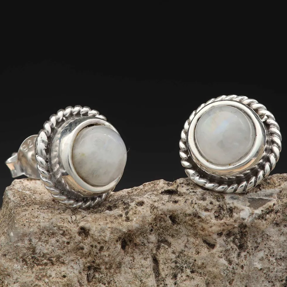 Ohrstecker Mondstein stilvoll geflochten 925 Silber