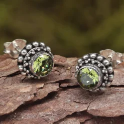 Ohrstecker Peridot rund Ø 9mm 925 Sterlingsilber (Paar)
