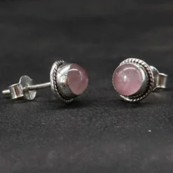 Ohrstecker Rosenquarz Ø 7mm 925 Silber Damen Ohrringe (Paar)