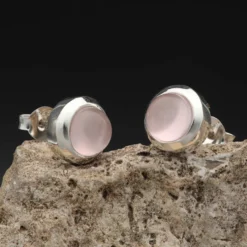 Ohrstecker Rosenquarz schlichte Fassung 925 Silber