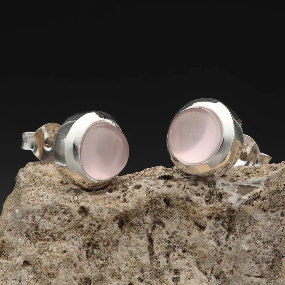 Ohrstecker Rosenquarz schlichte Fassung 925 Silber