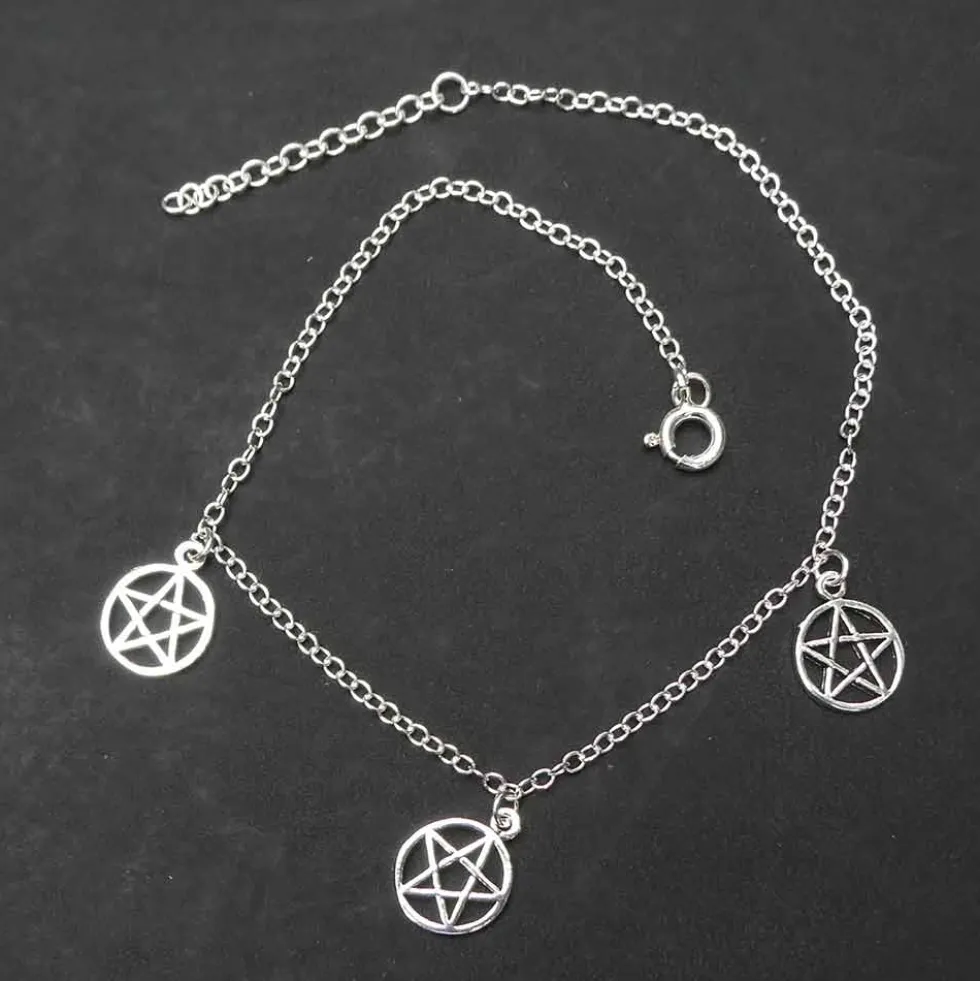 Pentagramm Fußkettchen 925 Sterlingsilber Sommerschmuck