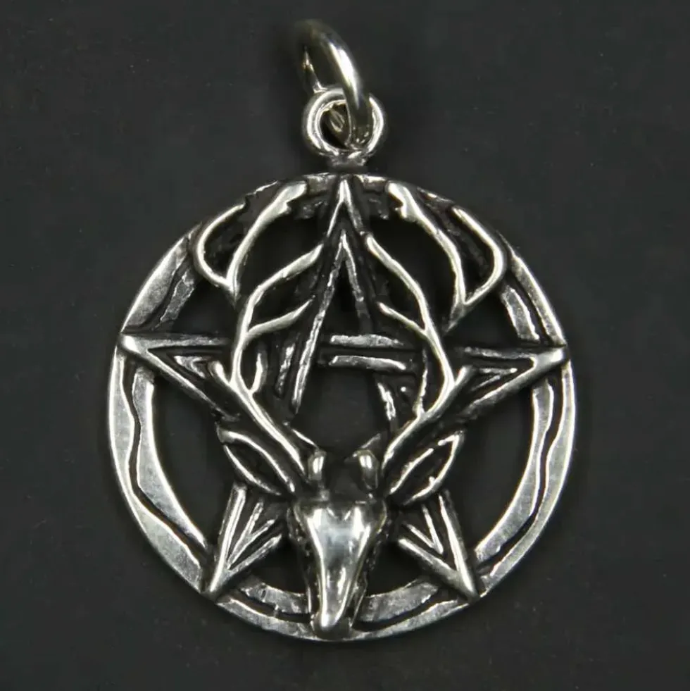 Pentagramm mit Hirschkopf 925 Silber Schmuck Anhänger