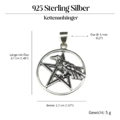Pentagramm mit Rabe Anhänger Schmuck aus 925 Silber